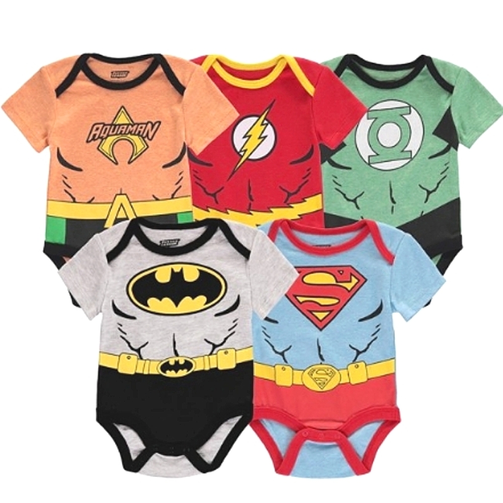 NWT☆DC Comics☆Justice League 5 Pack Superhero Bodysuits☆3-6mo.